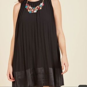 Sleeveless LBD - pleated cocktail dress, satin